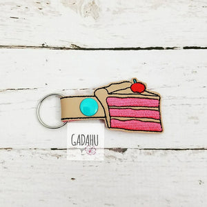 Cake Slice Snap tab Key Fob ITH Embroidery Design file