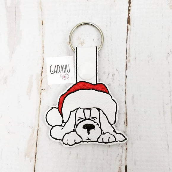 Christmas Dog Snap tab Key Fob ITH Embroidery Design file