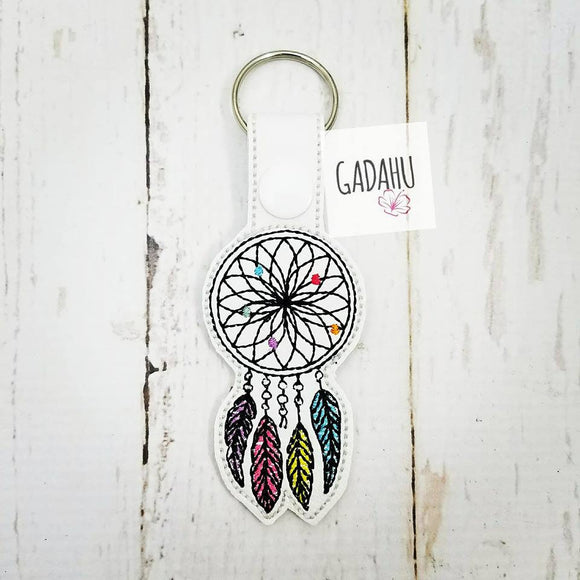 Dream catcher Snap tab Key Fob ITH Embroidery Design file