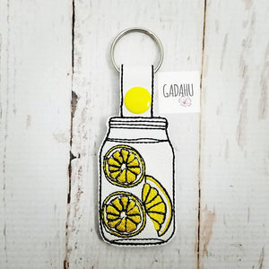 Lemonade Mason Jar Snap tab Key Fob ITH Embroidery Design file