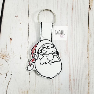 Santa Claus Snap tab Key Fob ITH Embroidery Design file