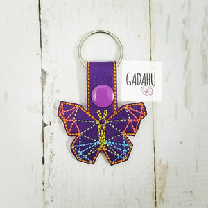 Geometric Butterfly Snap tab Key Fob ITH Embroidery Design file