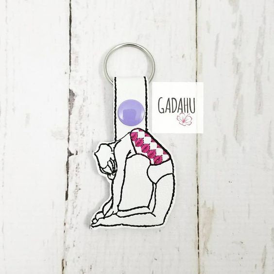 Yoga Girl Camel Pose Snap tab Key Fob ITH Embroidery Design file