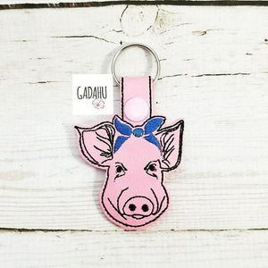 Pig with Bandana Snap tab Key Fob ITH Embroidery Design