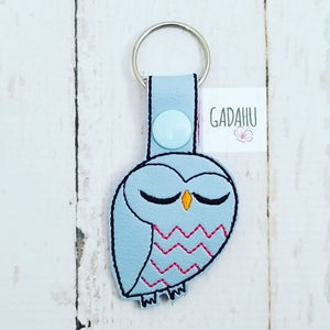 Cute owl Snap tab Key Fob ITH Embroidery Design file