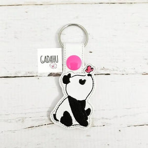 Panda with butterfly Key Fob Snap Tab Embroidery Design. Instant Digital Download.