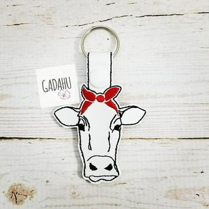 Cow with Bandana Snap tab Key Fob ITH Embroidery Design