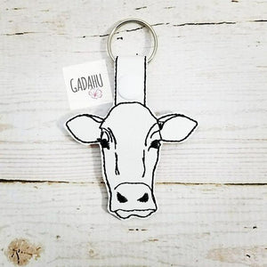 Cow Snap tab Key Fob ITH Embroidery Design file