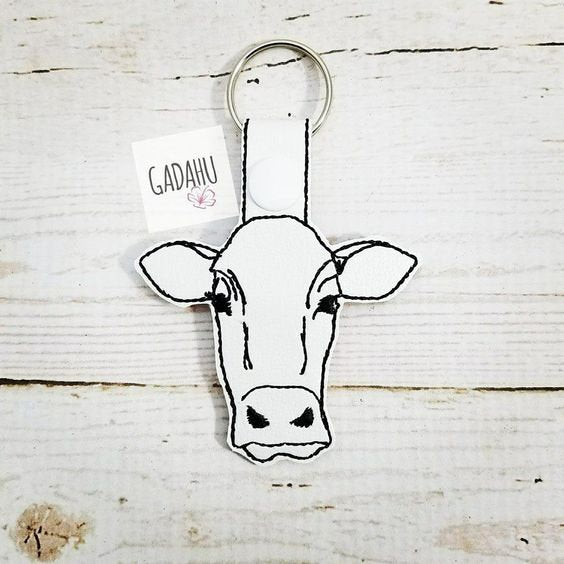 Cow Snap tab Key Fob ITH Embroidery Design file