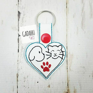 Dog-Cat Love Snap tab Key Fob ITH Embroidery Design file