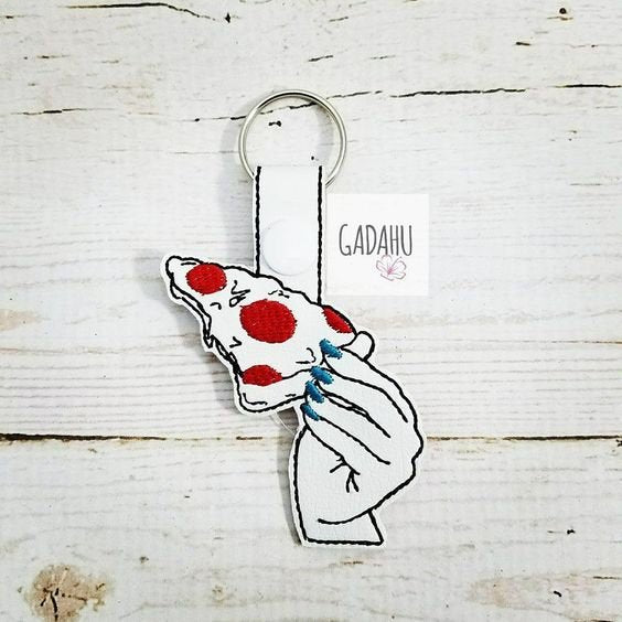 Pizza Girl Snap tab Key Fob ITH Embroidery Design file