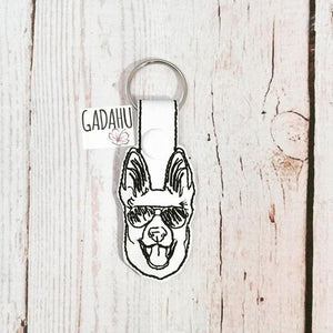 German Shepherd Snap tab Key Fob ITH Embroidery Design file