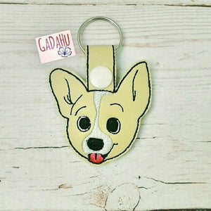 Corgi Dog Key Fob Snap Tab Embroidery Design. Instant Digital Download.