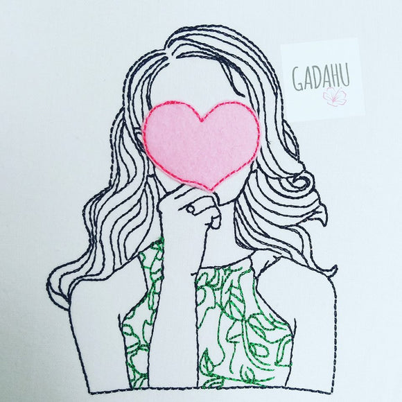 Girl in love Machine Embroidery Design 4x4 5x7 Instant Digital Embroidery Design