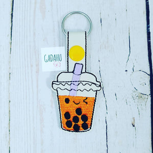 Boba Tea tab Key Fob ITH Embroidery Design file