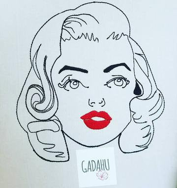 Marilyn Machine Embroidery Design Digital file. Three Sizes 4x4/5x7/8x8