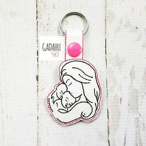 Mom and babies Snap tab Key Fob ITH Embroidery Design file