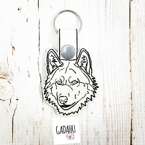 Wolf Snap tab Key Fob ITH Embroidery Design