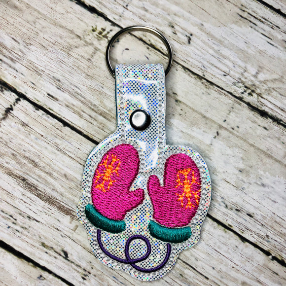 Mittens Snap tab Key Fob ITH Embroidery Design file